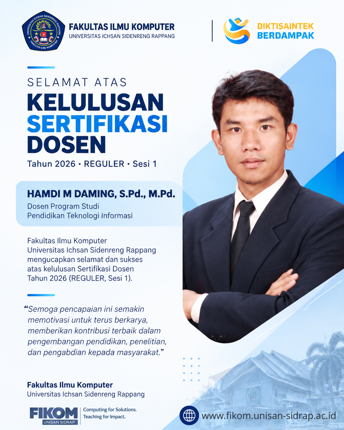 Dosen Fakultas Ilmu Komputer UNISAN Sidrap Raih Kelulusan Sertifikasi Dosen Tahun 2026
